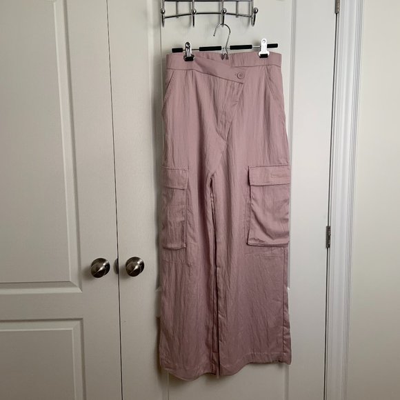 Zara Wide Leg Full Length Cargo Asymmetrical Pants Trousers Lavender Size L - Picture 5 of 14